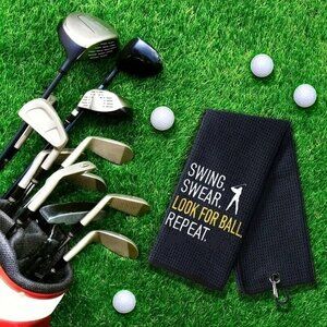 Funny Golf Towel Microfiber Fabric Waffle Pattern Towels Tri-Fold Black